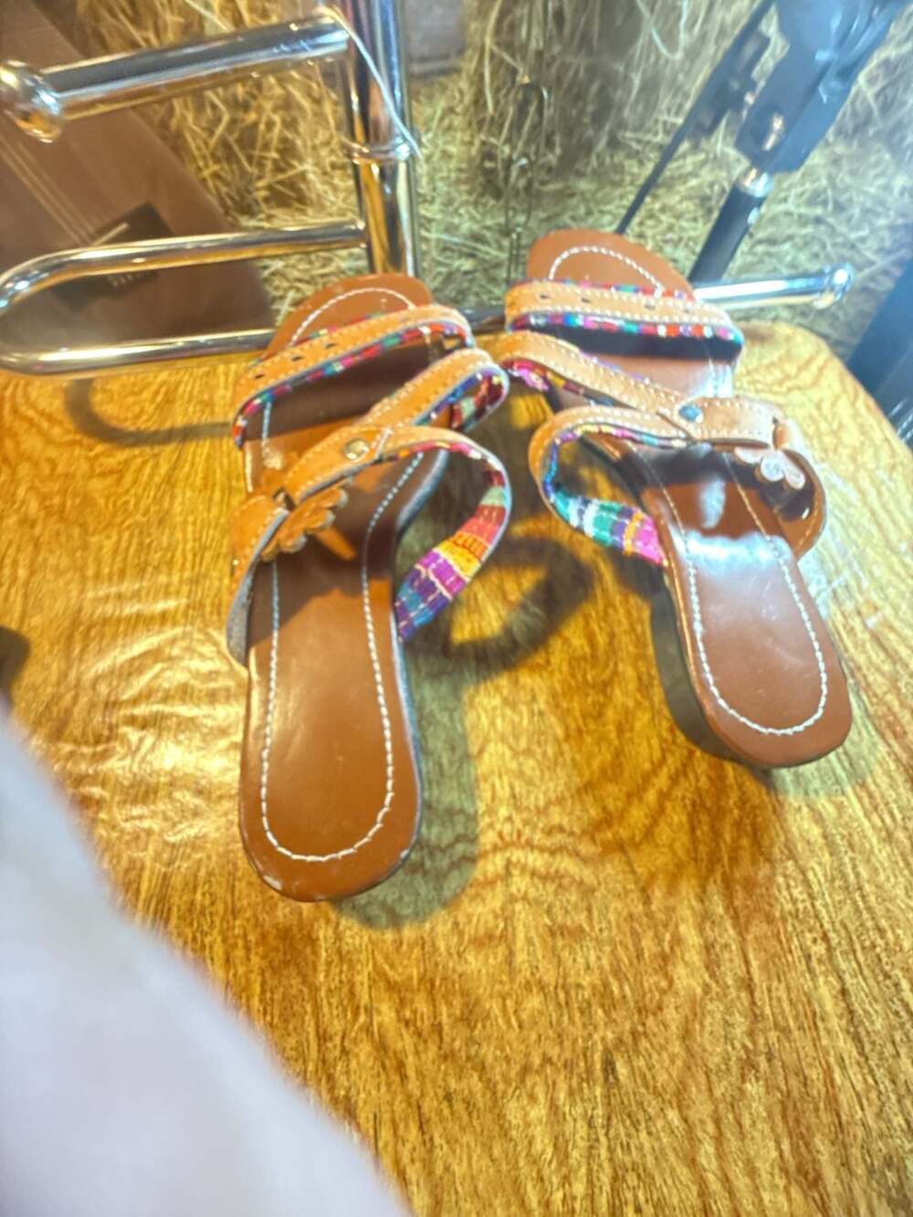 Artisan Leather Woven Textile Wedge Sandals Size 37